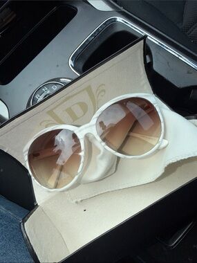DITA White Round Oversized Sunglasses with Brown Gradient Lenses